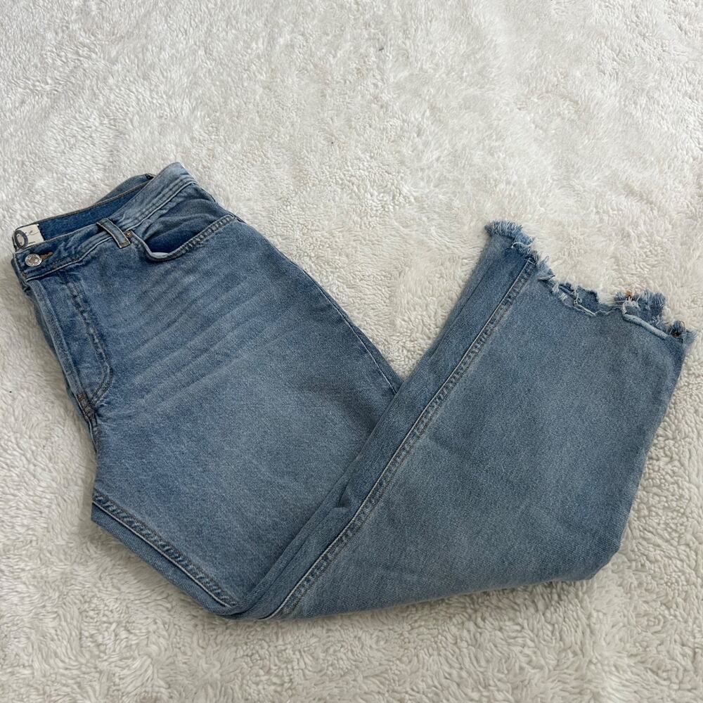 Free People Womens Straight Leg Denim Raw Hem Sz 30 Boho Indie Casual Preppy
